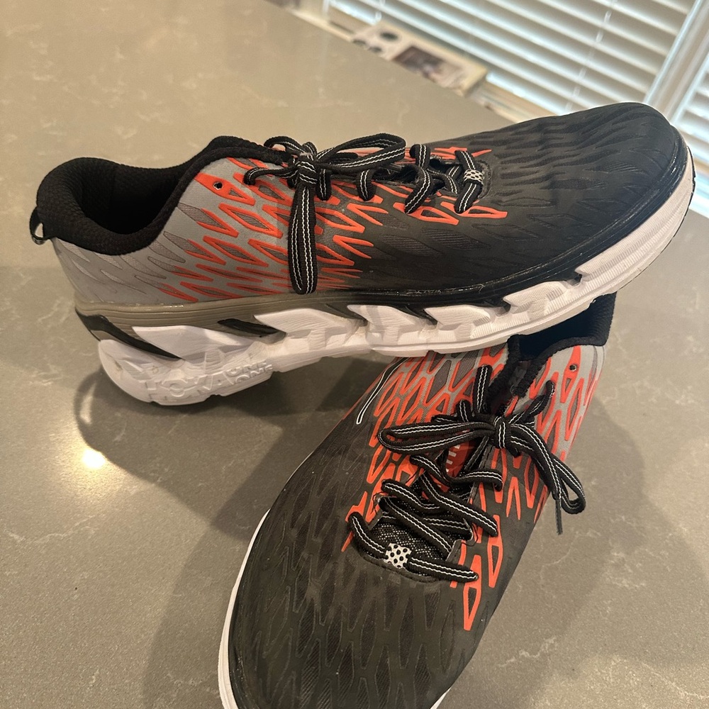Hoka One One Black and Red Athletic Shoes - Picture 3 of 4